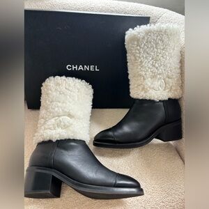 Chanel shearling sheepskin high  boots